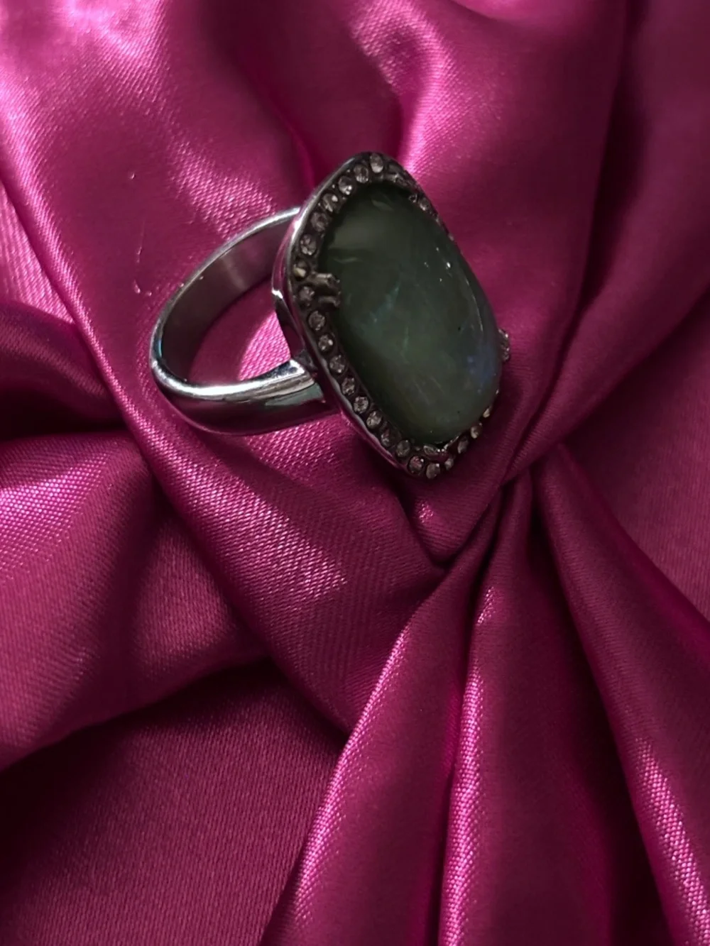 Silver toned Blue/green stone ring